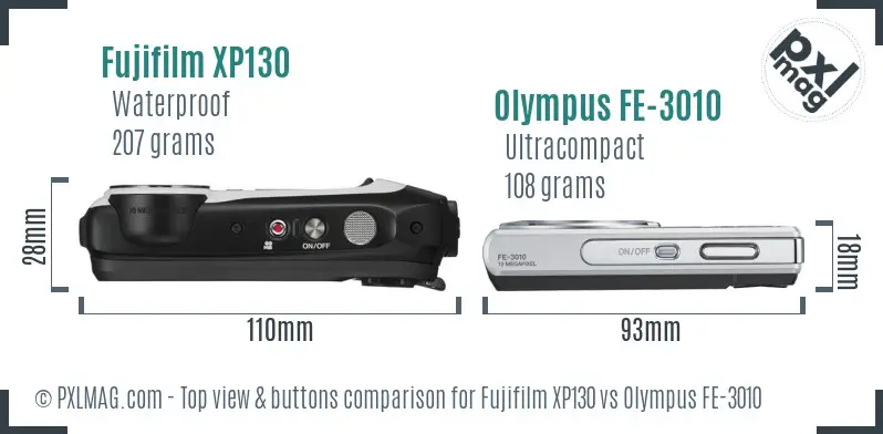 Fujifilm XP130 vs Olympus FE-3010 top view buttons comparison