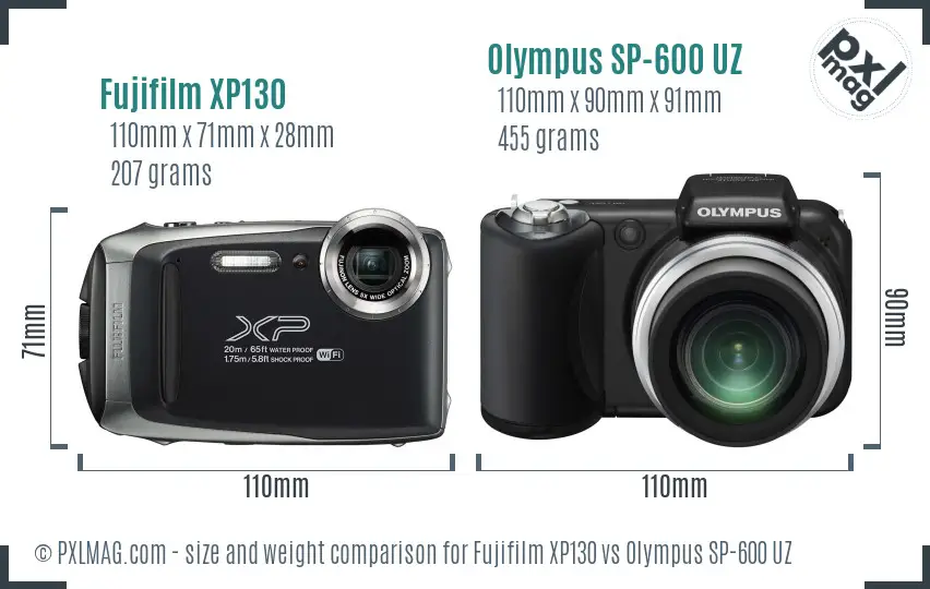 Fujifilm XP130 vs Olympus SP-600 UZ size comparison
