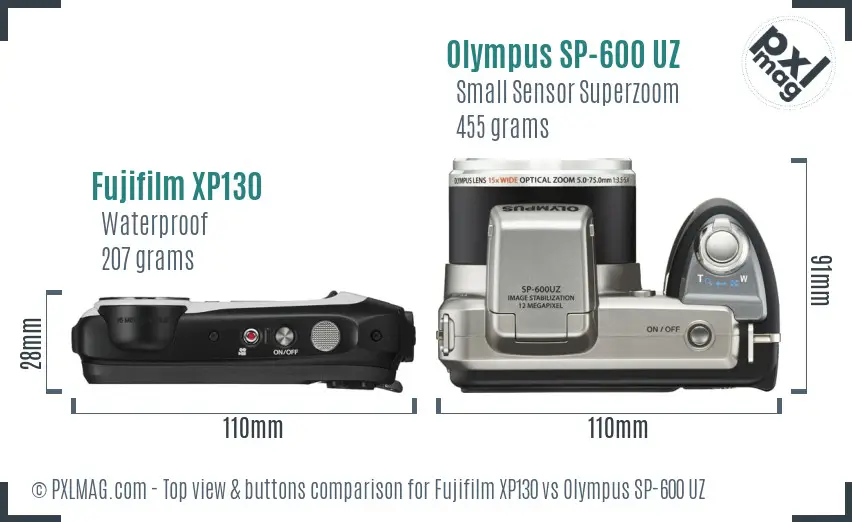 Fujifilm XP130 vs Olympus SP-600 UZ top view buttons comparison