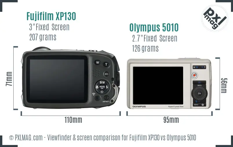 Fujifilm XP130 vs Olympus 5010 Screen and Viewfinder comparison