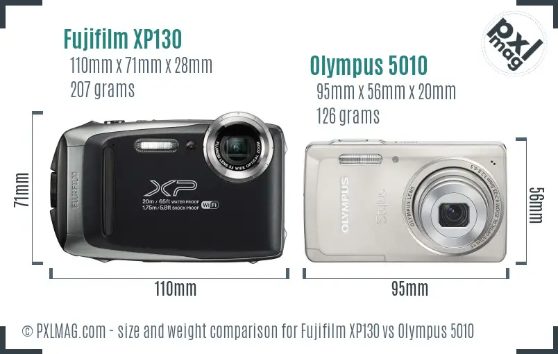 Fujifilm XP130 vs Olympus 5010 size comparison