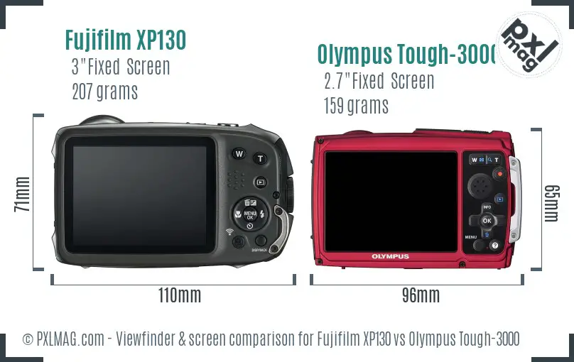 Fujifilm XP130 vs Olympus Tough-3000 Screen and Viewfinder comparison