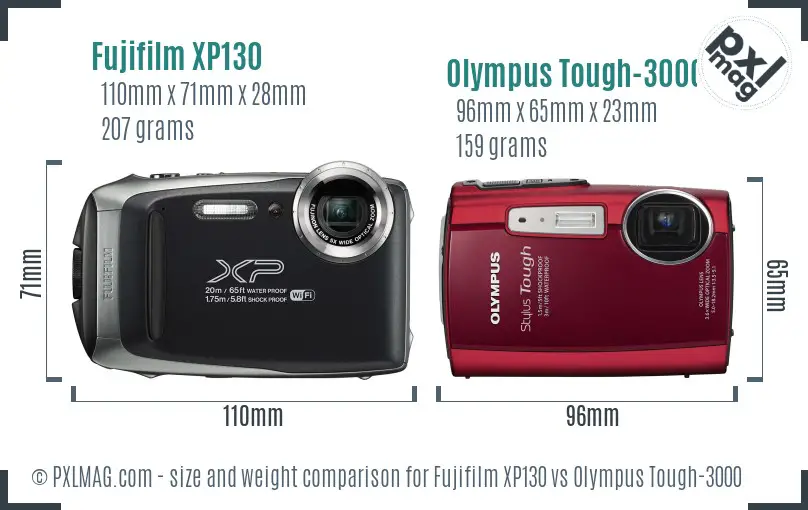 Fujifilm XP130 vs Olympus Tough-3000 size comparison