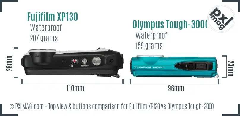Fujifilm XP130 vs Olympus Tough-3000 top view buttons comparison