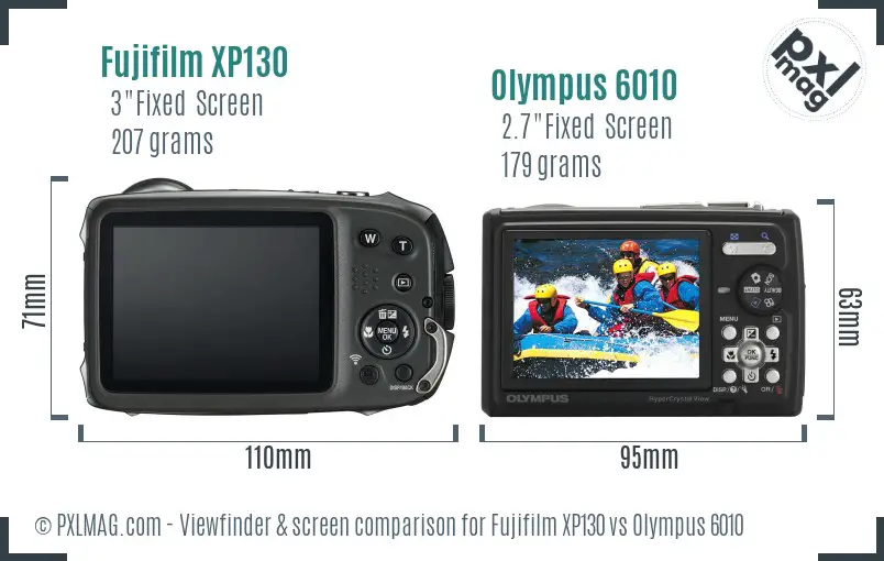 Fujifilm XP130 vs Olympus 6010 Screen and Viewfinder comparison