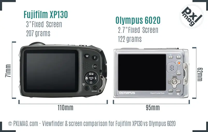 Fujifilm XP130 vs Olympus 6020 Screen and Viewfinder comparison