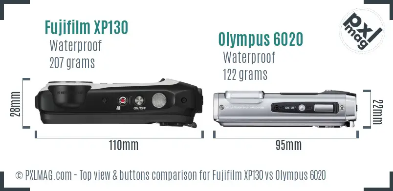 Fujifilm XP130 vs Olympus 6020 top view buttons comparison