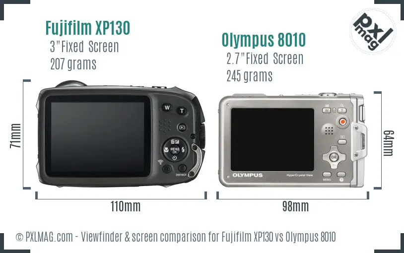 Fujifilm XP130 vs Olympus 8010 Screen and Viewfinder comparison