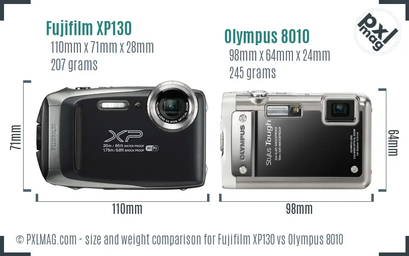 Fujifilm XP130 vs Olympus 8010 size comparison