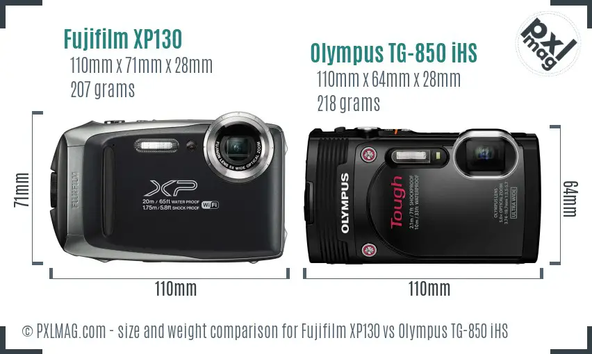 Fujifilm XP130 vs Olympus TG-850 iHS size comparison