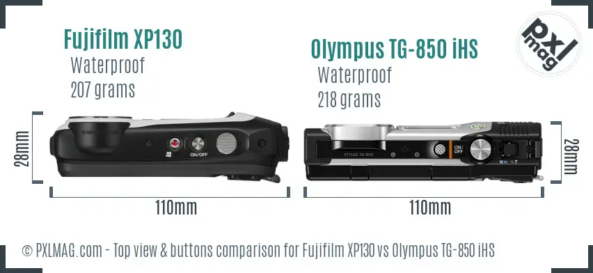 Fujifilm XP130 vs Olympus TG-850 iHS top view buttons comparison