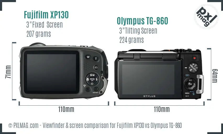 Fujifilm XP130 vs Olympus TG-860 Screen and Viewfinder comparison