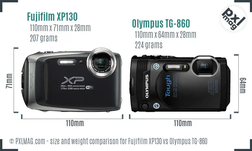 Fujifilm XP130 vs Olympus TG-860 size comparison