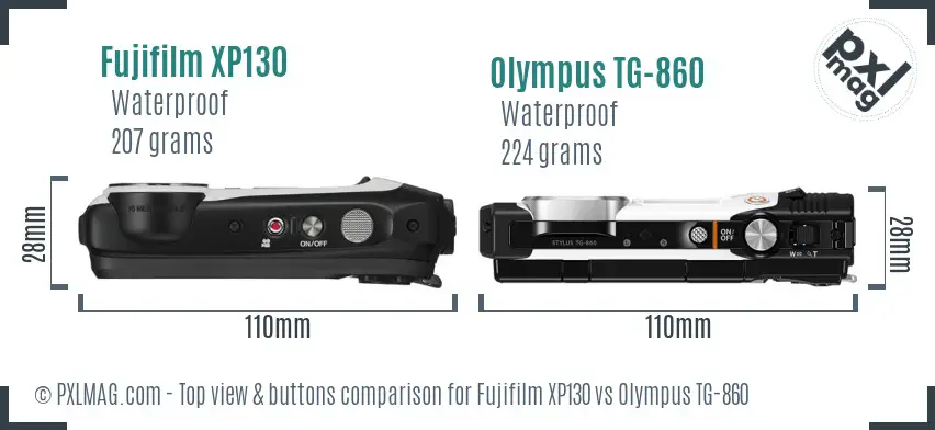 Fujifilm XP130 vs Olympus TG-860 top view buttons comparison
