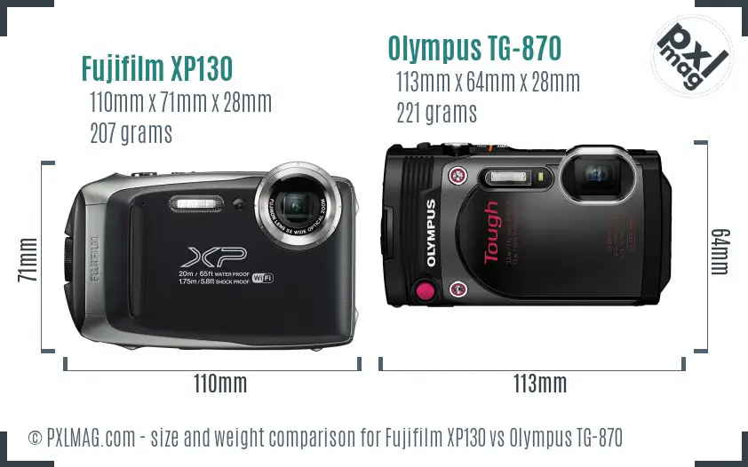 Fujifilm XP130 vs Olympus TG-870 size comparison