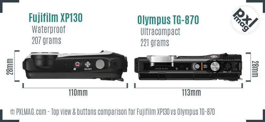Fujifilm XP130 vs Olympus TG-870 top view buttons comparison