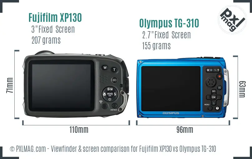 Fujifilm XP130 vs Olympus TG-310 Screen and Viewfinder comparison