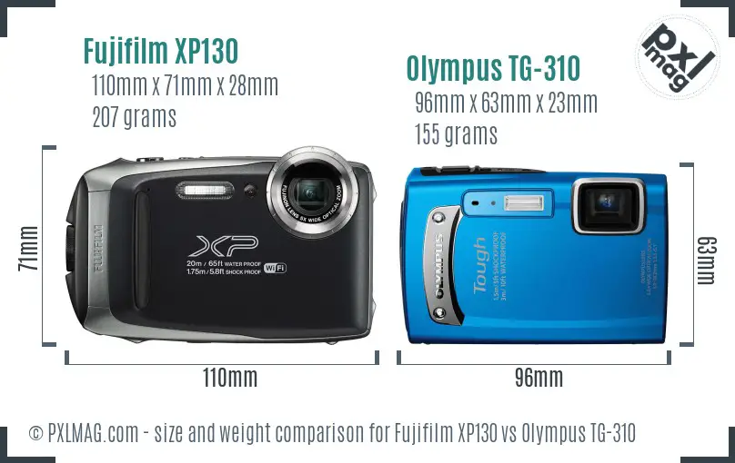 Fujifilm XP130 vs Olympus TG-310 size comparison