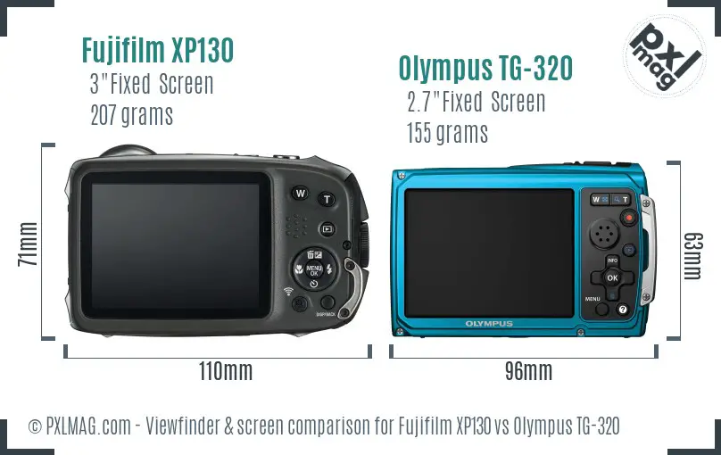 Fujifilm XP130 vs Olympus TG-320 Screen and Viewfinder comparison