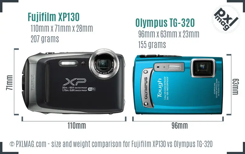 Fujifilm XP130 vs Olympus TG-320 size comparison