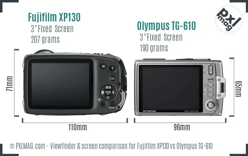 Fujifilm XP130 vs Olympus TG-610 Screen and Viewfinder comparison