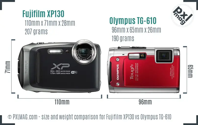 Fujifilm XP130 vs Olympus TG-610 size comparison