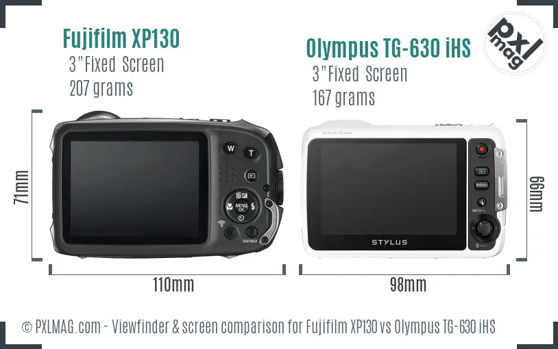 Fujifilm XP130 vs Olympus TG-630 iHS Screen and Viewfinder comparison