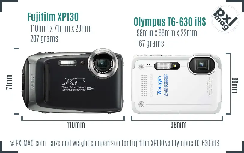 Fujifilm XP130 vs Olympus TG-630 iHS size comparison