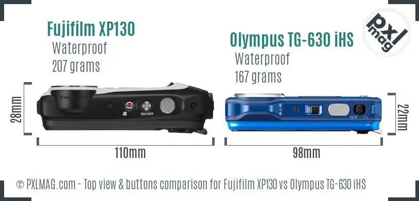 Fujifilm XP130 vs Olympus TG-630 iHS top view buttons comparison