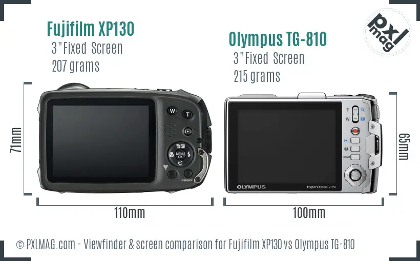 Fujifilm XP130 vs Olympus TG-810 Screen and Viewfinder comparison