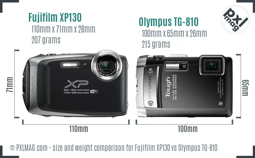 Fujifilm XP130 vs Olympus TG-810 size comparison