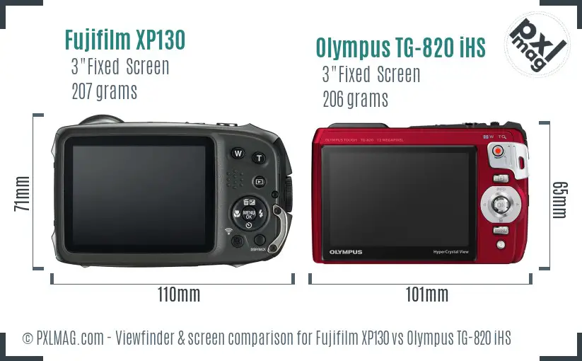 Fujifilm XP130 vs Olympus TG-820 iHS Screen and Viewfinder comparison
