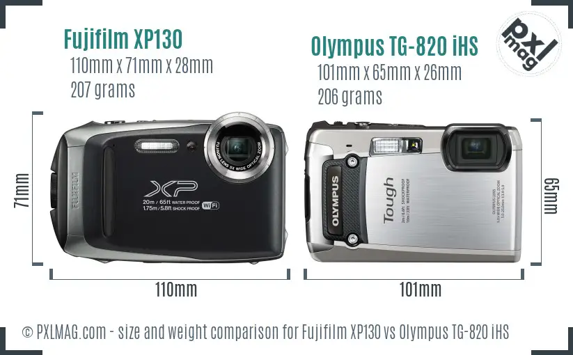 Fujifilm XP130 vs Olympus TG-820 iHS size comparison