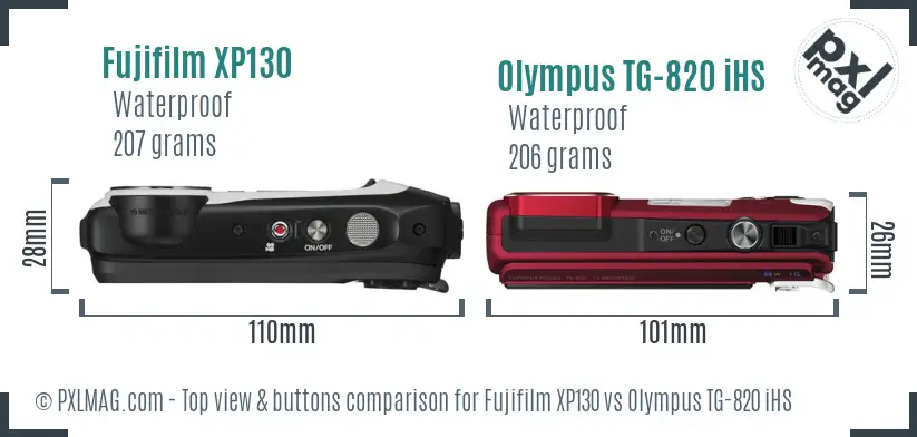 Fujifilm XP130 vs Olympus TG-820 iHS top view buttons comparison