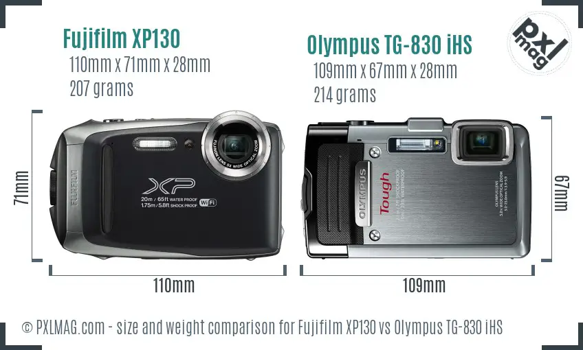 Fujifilm XP130 vs Olympus TG-830 iHS size comparison