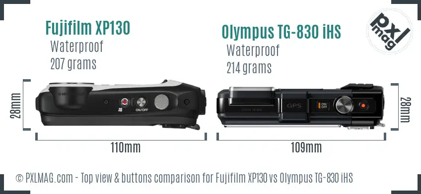 Fujifilm XP130 vs Olympus TG-830 iHS top view buttons comparison