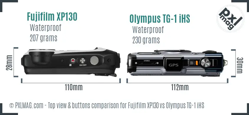 Fujifilm XP130 vs Olympus TG-1 iHS top view buttons comparison