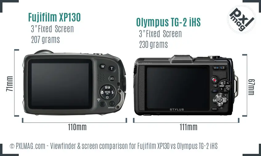 Fujifilm XP130 vs Olympus TG-2 iHS Screen and Viewfinder comparison