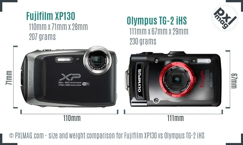 Fujifilm XP130 vs Olympus TG-2 iHS size comparison