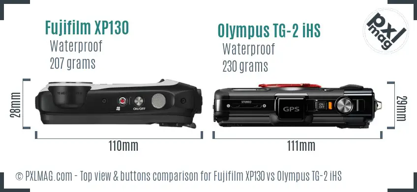 Fujifilm XP130 vs Olympus TG-2 iHS top view buttons comparison