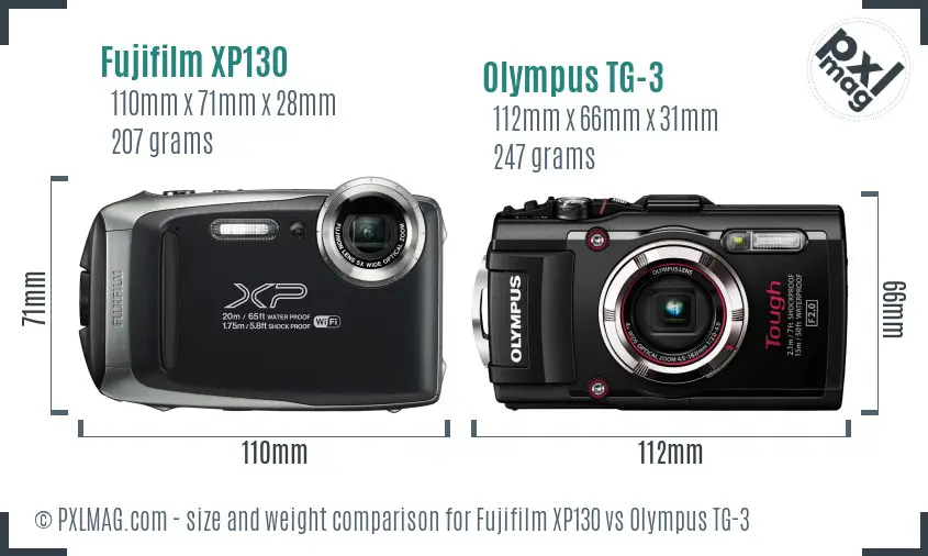 Fujifilm XP130 vs Olympus TG-3 size comparison