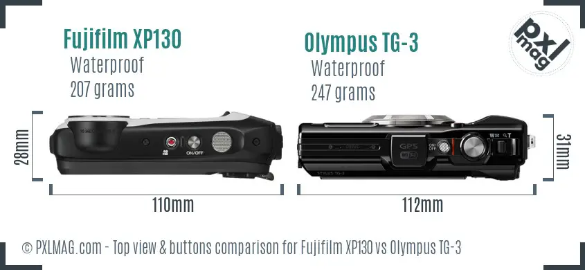 Fujifilm XP130 vs Olympus TG-3 top view buttons comparison