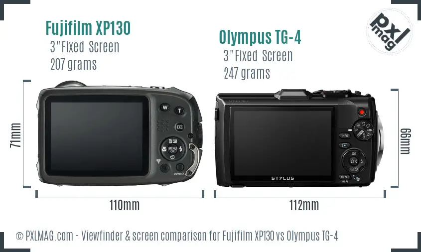 Fujifilm XP130 vs Olympus TG-4 Screen and Viewfinder comparison