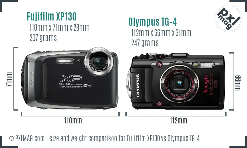 Fujifilm XP130 vs Olympus TG-4 size comparison