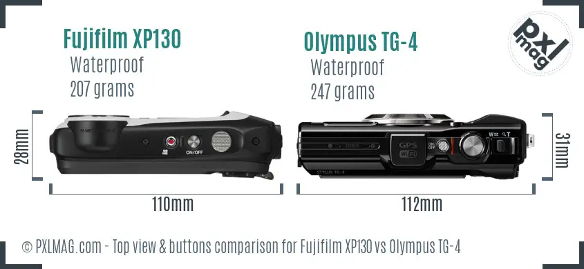 Fujifilm XP130 vs Olympus TG-4 top view buttons comparison