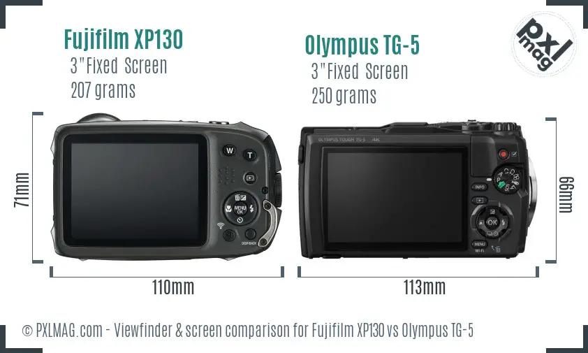 Fujifilm XP130 vs Olympus TG-5 Screen and Viewfinder comparison