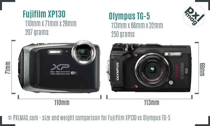 Fujifilm XP130 vs Olympus TG-5 size comparison