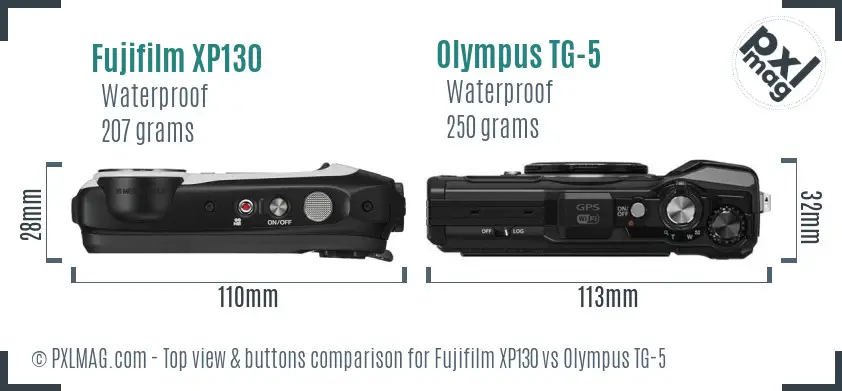 Fujifilm XP130 vs Olympus TG-5 top view buttons comparison