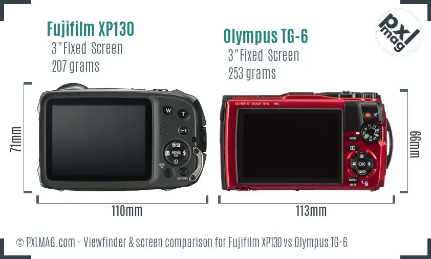 Fujifilm XP130 vs Olympus TG-6 Screen and Viewfinder comparison