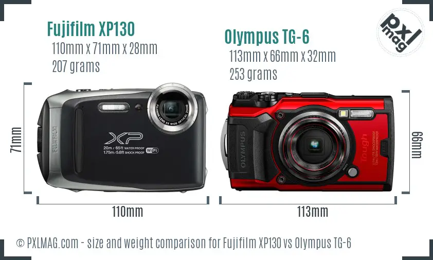 Fujifilm XP130 vs Olympus TG-6 size comparison